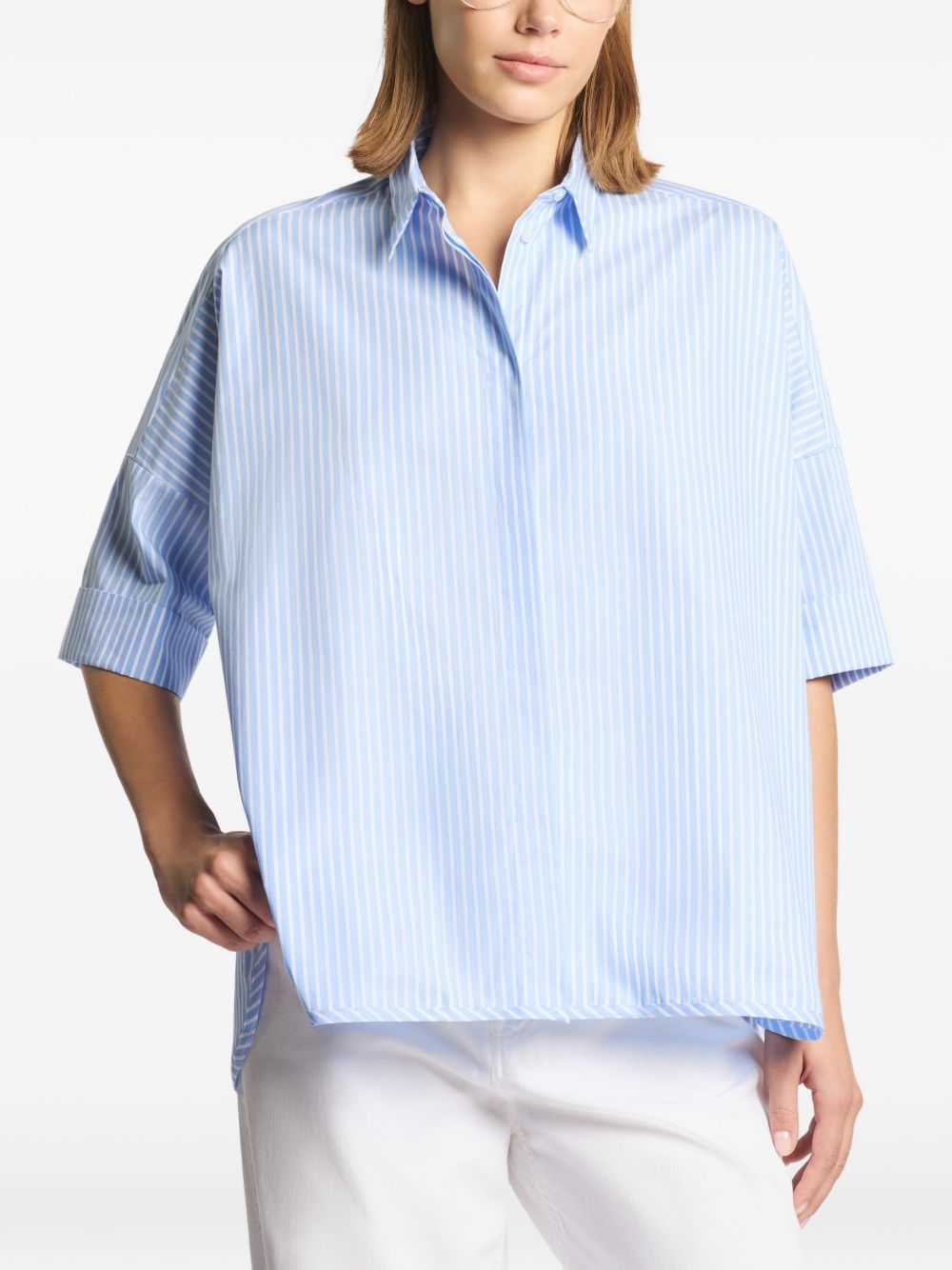 Fay Striped Cotton Shirt — Blue, view 5