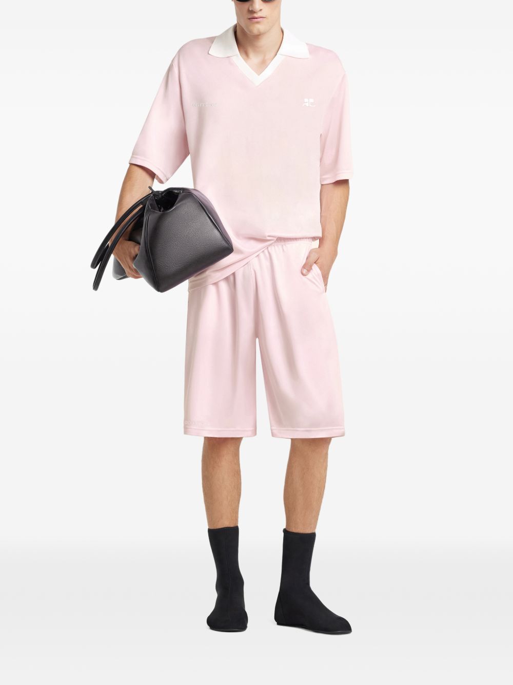 Courreges Pre Logo-Embroidered Oversize Polo Shirt — Pink, view 3