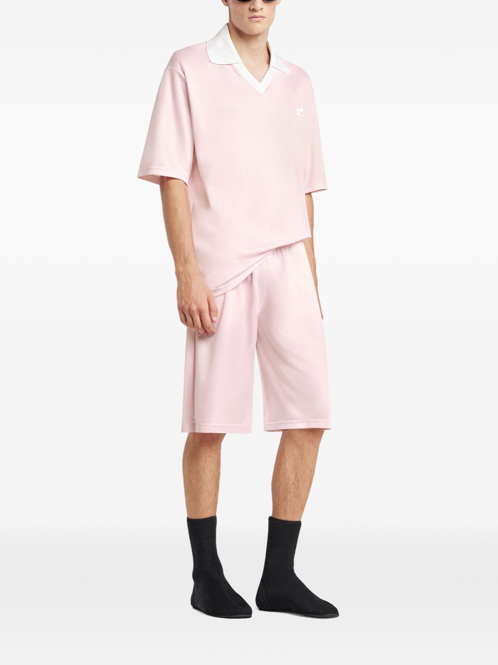 Courreges Pre Logo-Embroidered Oversize Polo Shirt — Pink, view 5