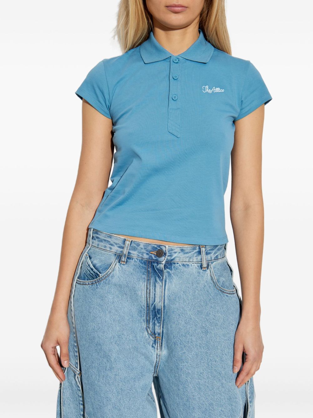 The Attico Logo-Embroidered Cotton Jersey Polo — Blue, view 2