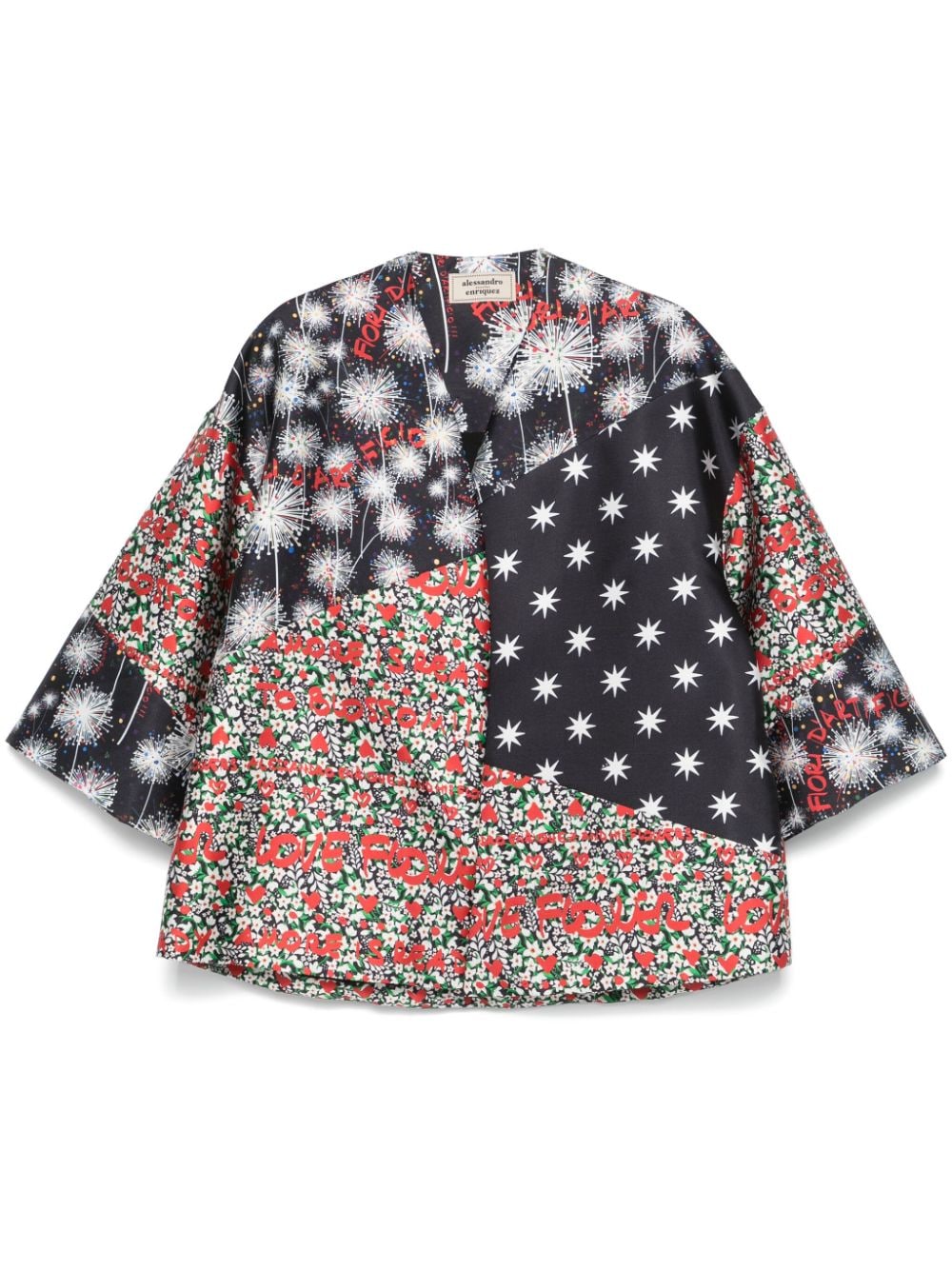 Alessandro Enriquez Patchwork Floral Print Tunic — Black by Alessandro Enriquez