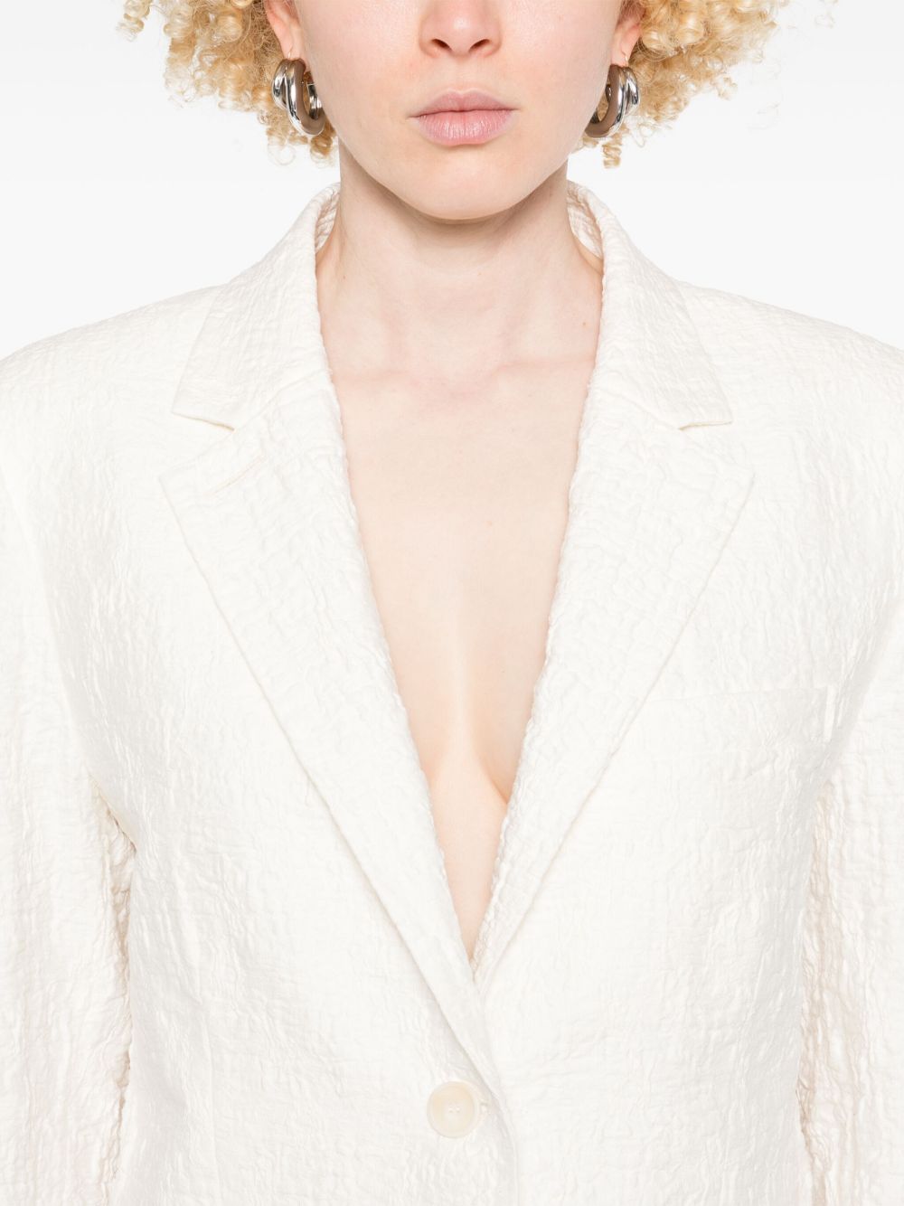 Harris Wharf London Crinkled Shoulder-Pad Cotton Blend Blazer — White, view 2