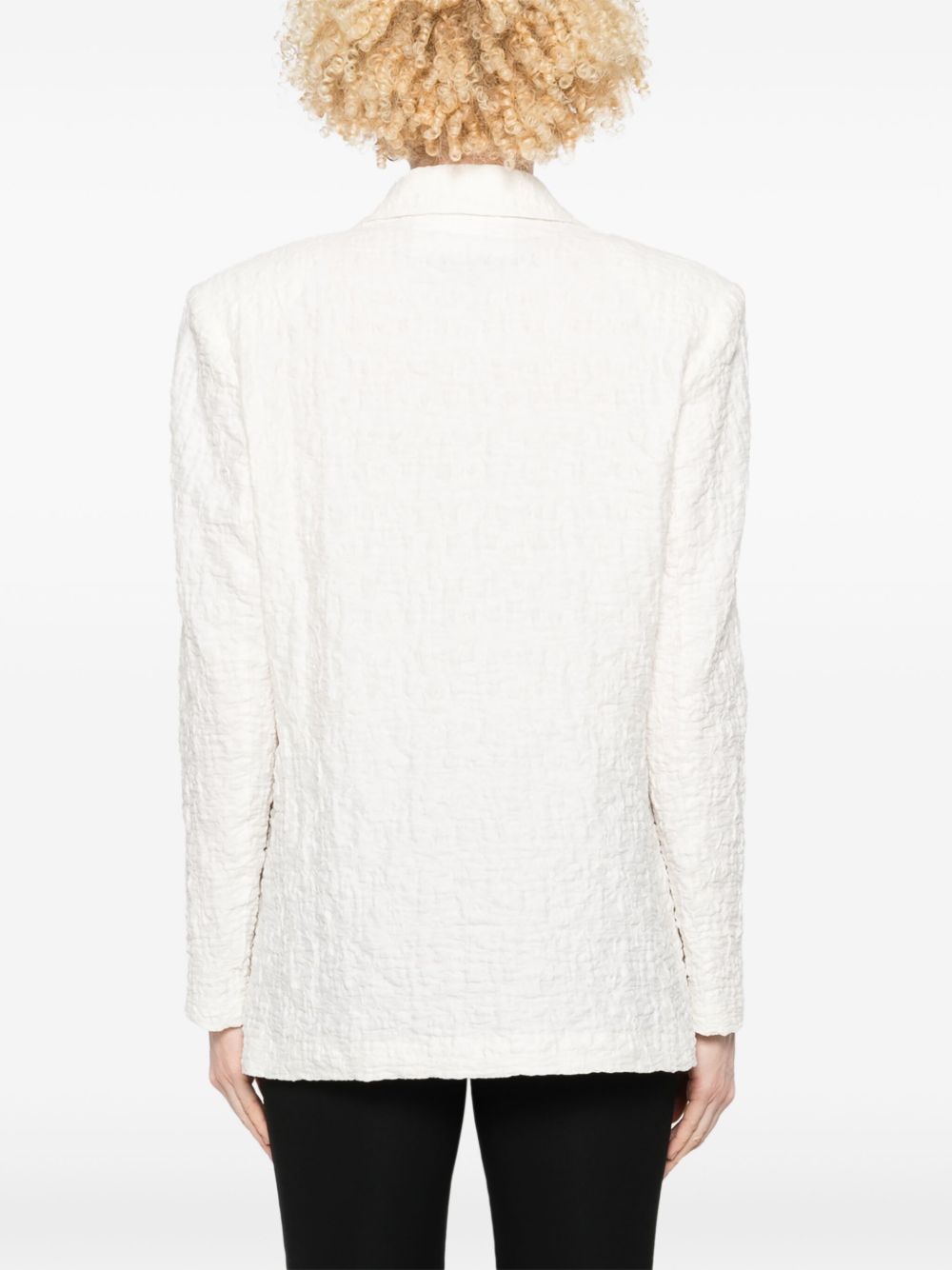 Harris Wharf London Crinkled Shoulder-Pad Cotton Blend Blazer — White, view 3