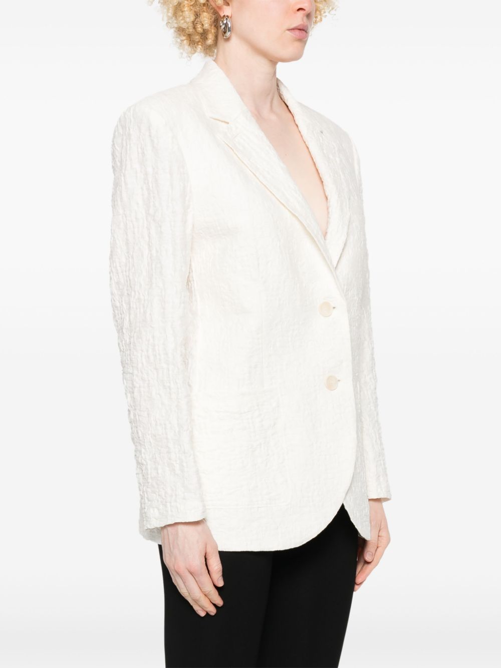 Harris Wharf London Crinkled Shoulder-Pad Cotton Blend Blazer — White, view 4
