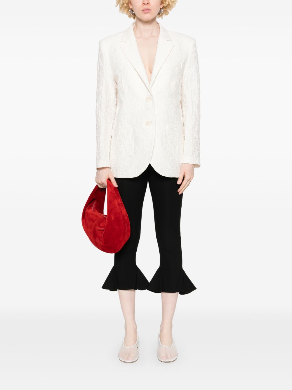 Harris Wharf London Crinkled Shoulder-Pad Cotton Blend Blazer — White, view 5