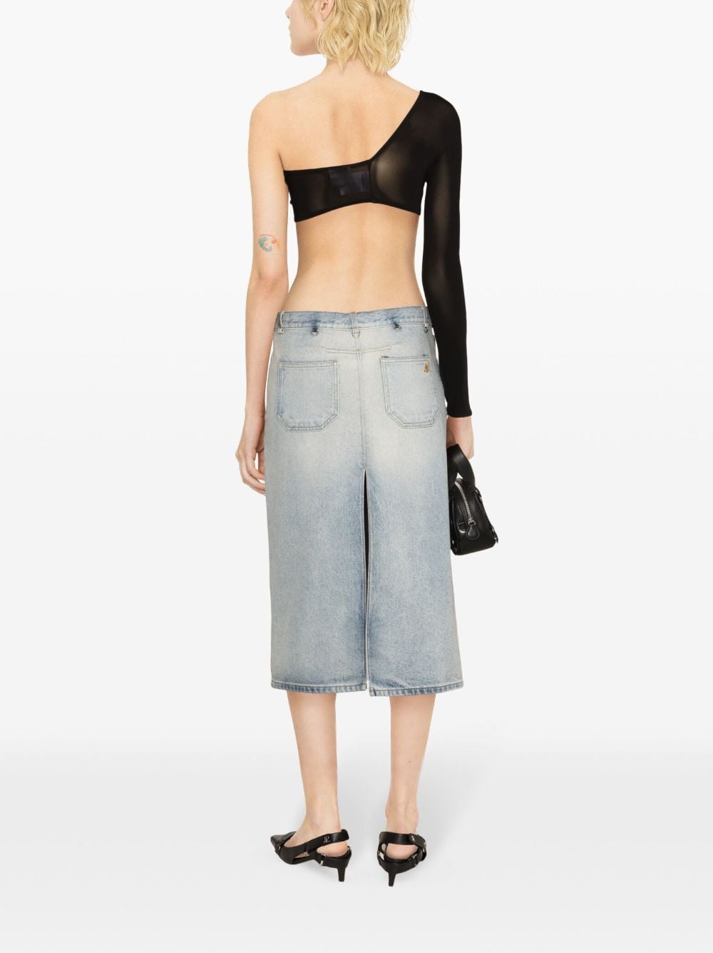 Courreges Pre Button-Front Denim Skirt — Light Blue, view 2