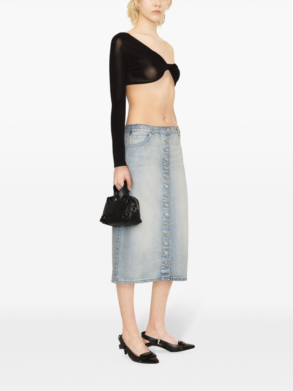Courreges Pre Button-Front Denim Skirt — Light Blue, view 3