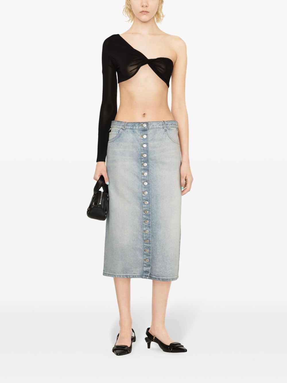 Courreges Pre Button-Front Denim Skirt — Light Blue, view 4