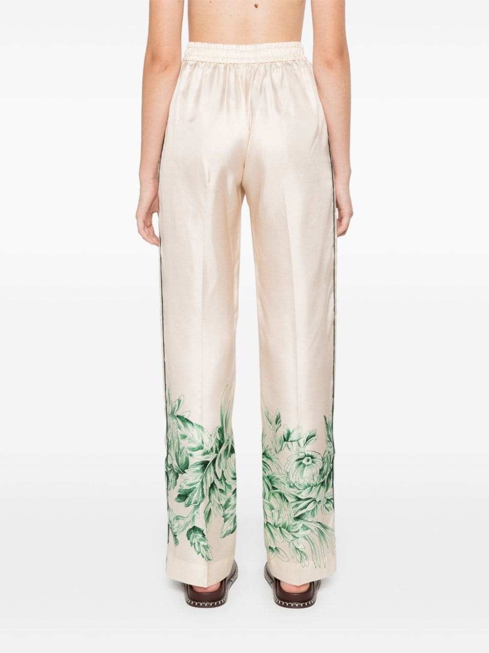 F.R.S . Floral-Print Silk Trousers — Beige, view 4