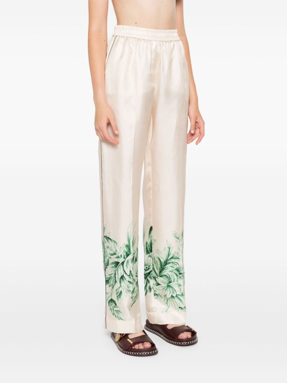 F.R.S . Floral-Print Silk Trousers — Beige, view 5