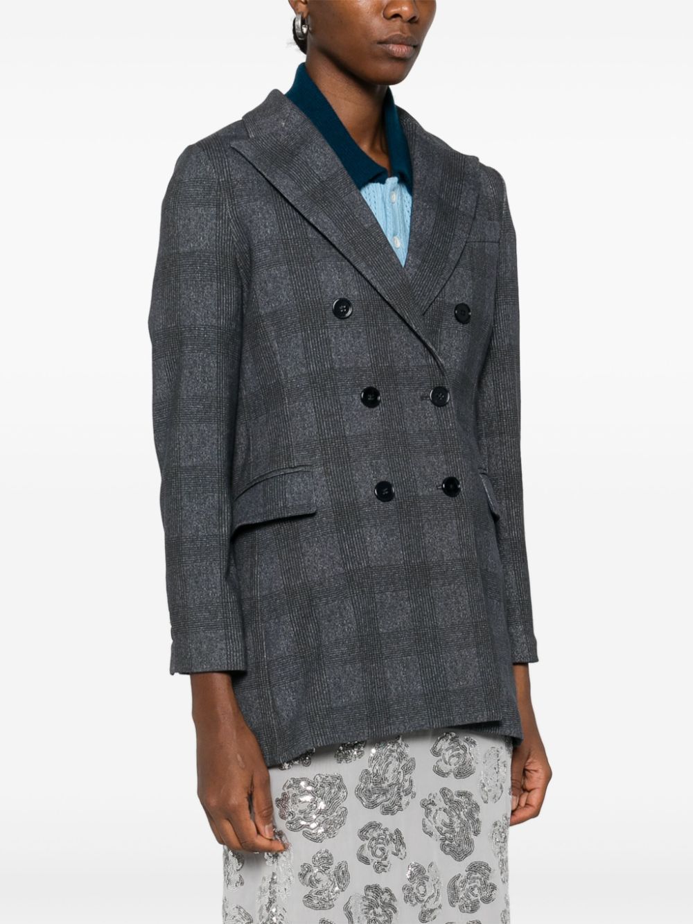 Circolo 1901 Double-Breasted Check Blazer — Charcoal, view 3