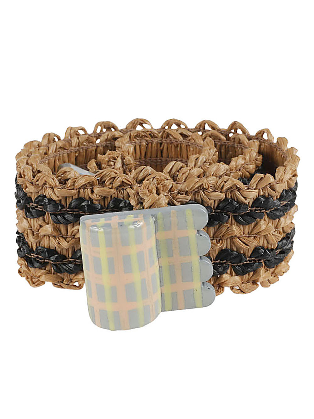 Exquisite J Striped Raffia Belt — Tan, view 2