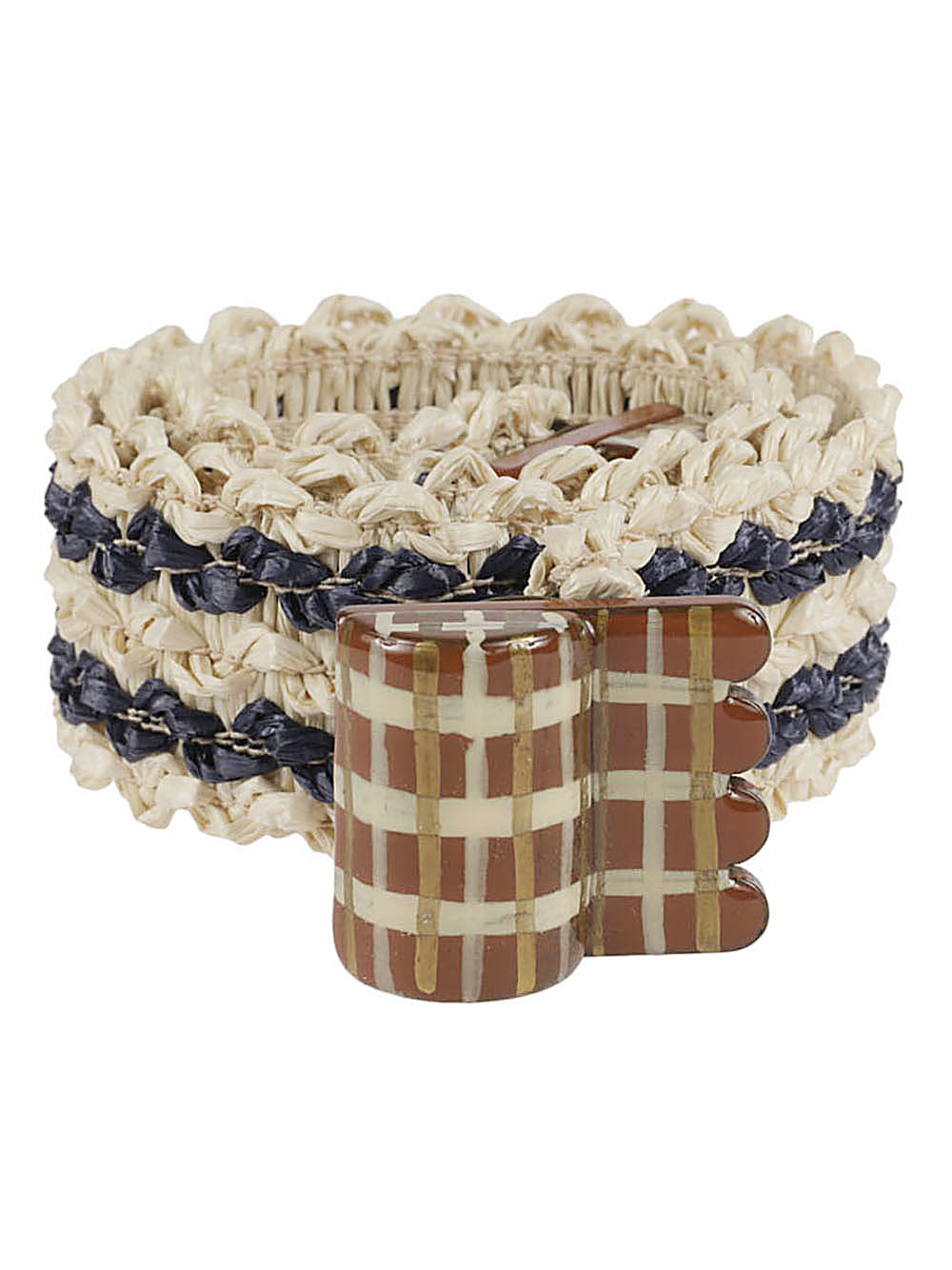 Exquisite J Striped Raffia Belt — Cream, view 2