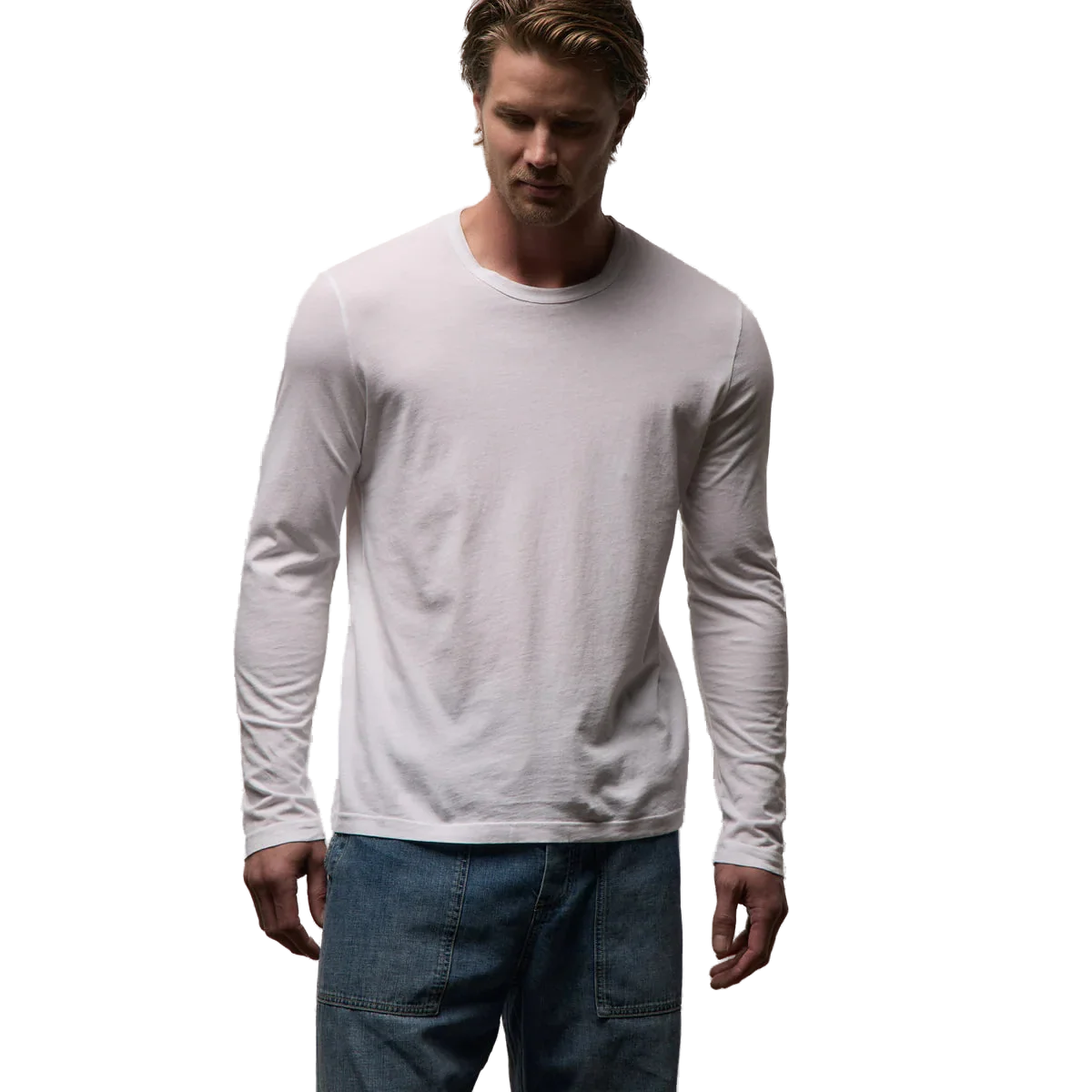 James Perse Crewneck Cotton Long-Sleeve T-Shirt — White by James Perse