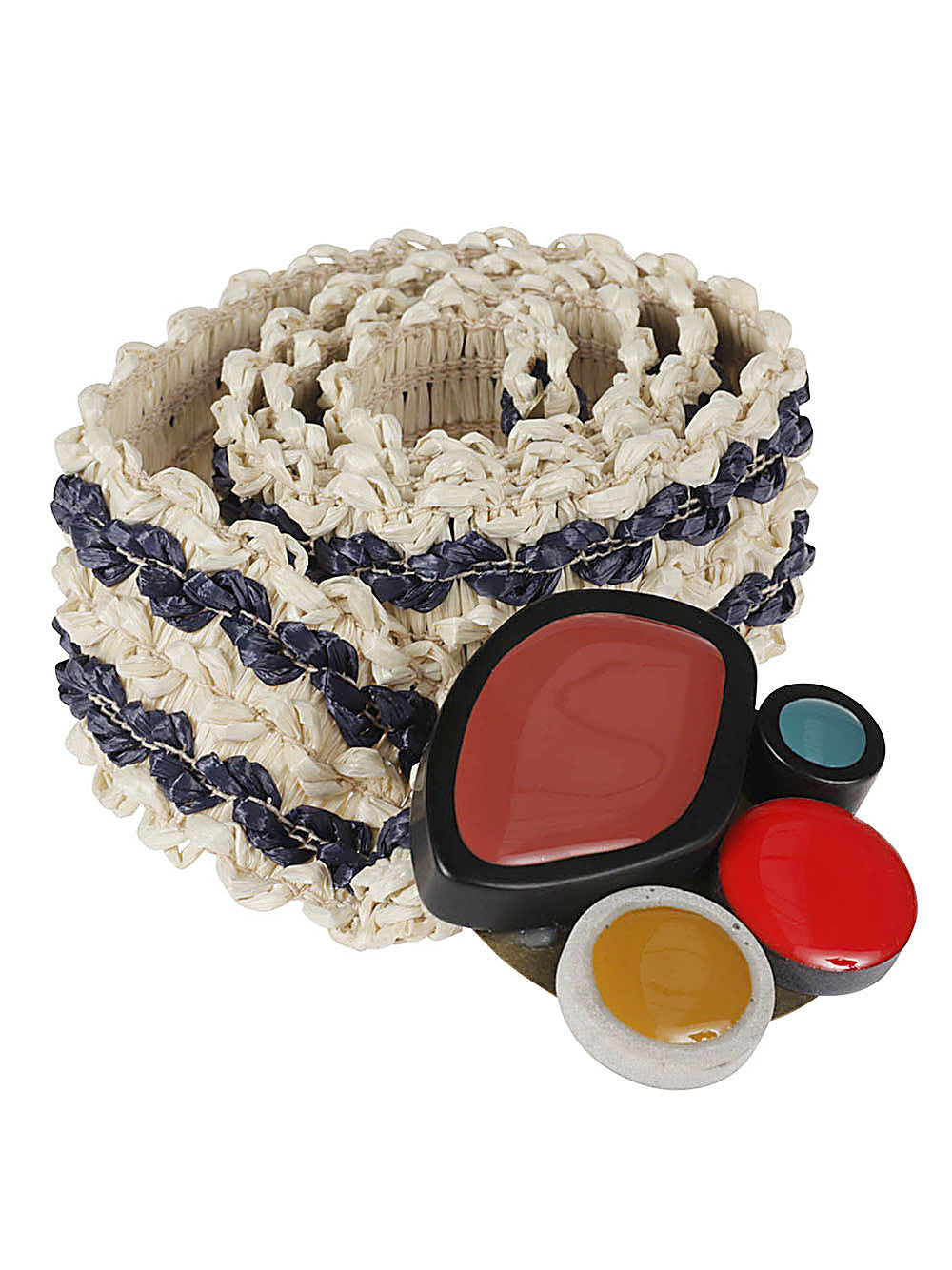 Exquisite J Striped Raffia Belt — Cream, view 2