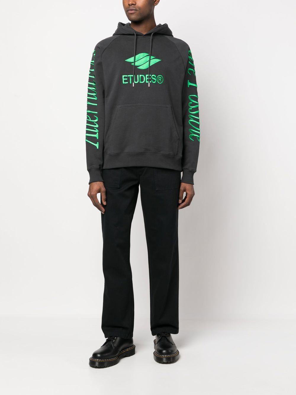 Études Logo-Embroidered Organic Cotton Hoodie — Black, view 2