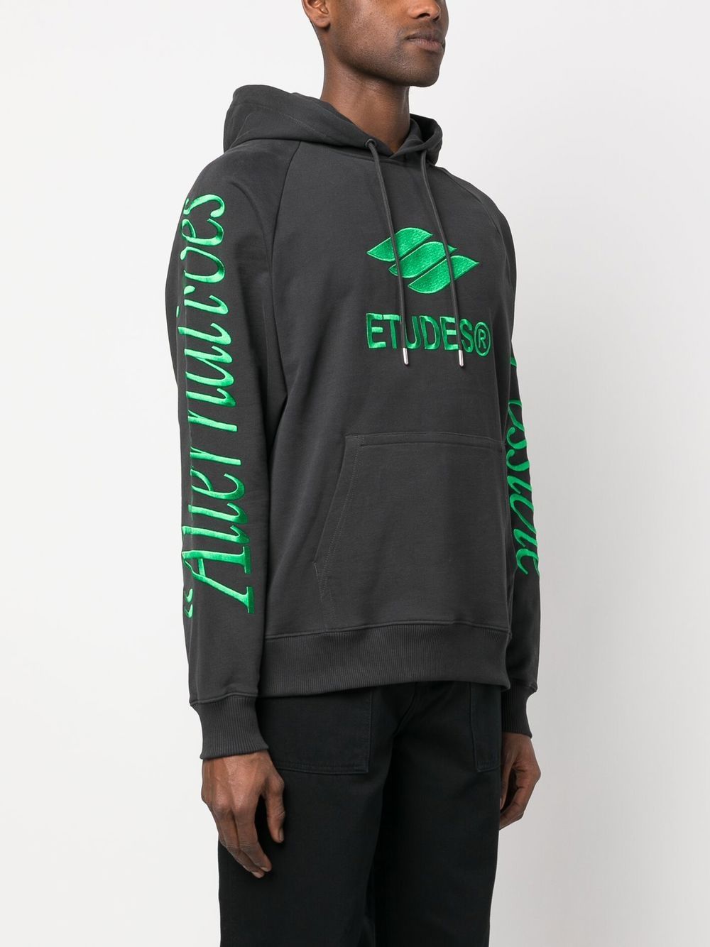 Études Logo-Embroidered Organic Cotton Hoodie — Black, view 3