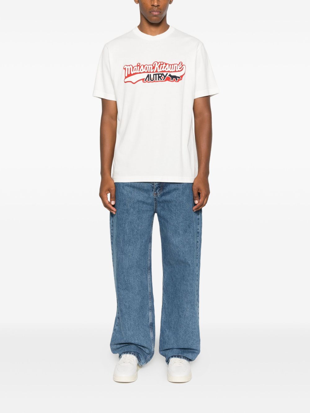 Autry X MAISON KITSUNE Logo-Appliqué Cotton T-shirt — White, view 3
