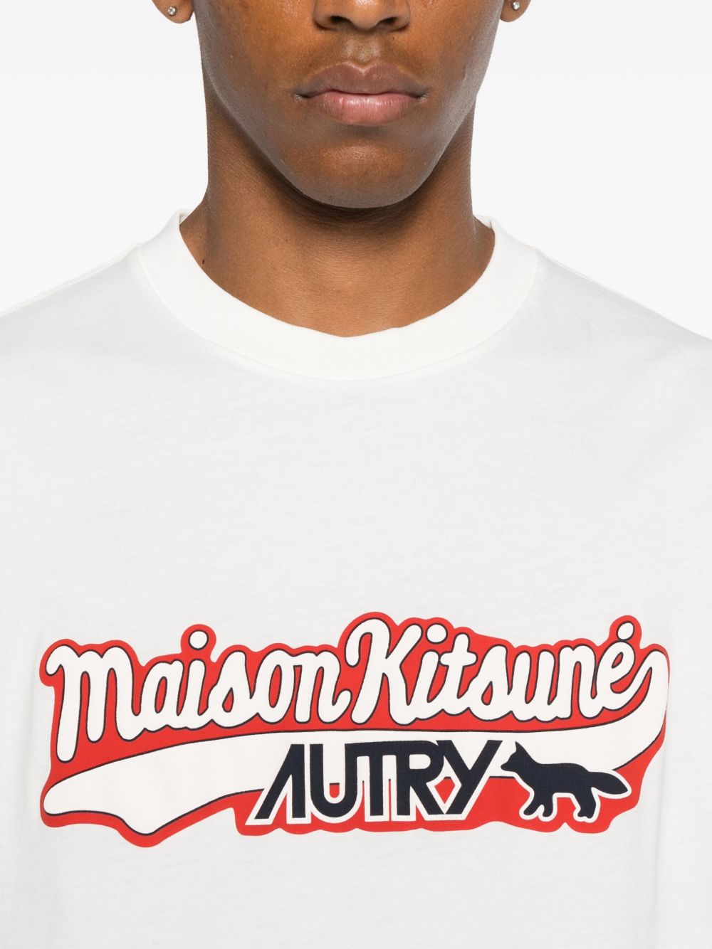 Autry X MAISON KITSUNE Logo-Appliqué Cotton T-shirt — White, view 4