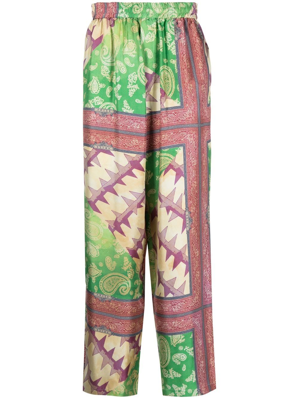 Aries Paisley-Print Silk Trousers — Green by Aries
