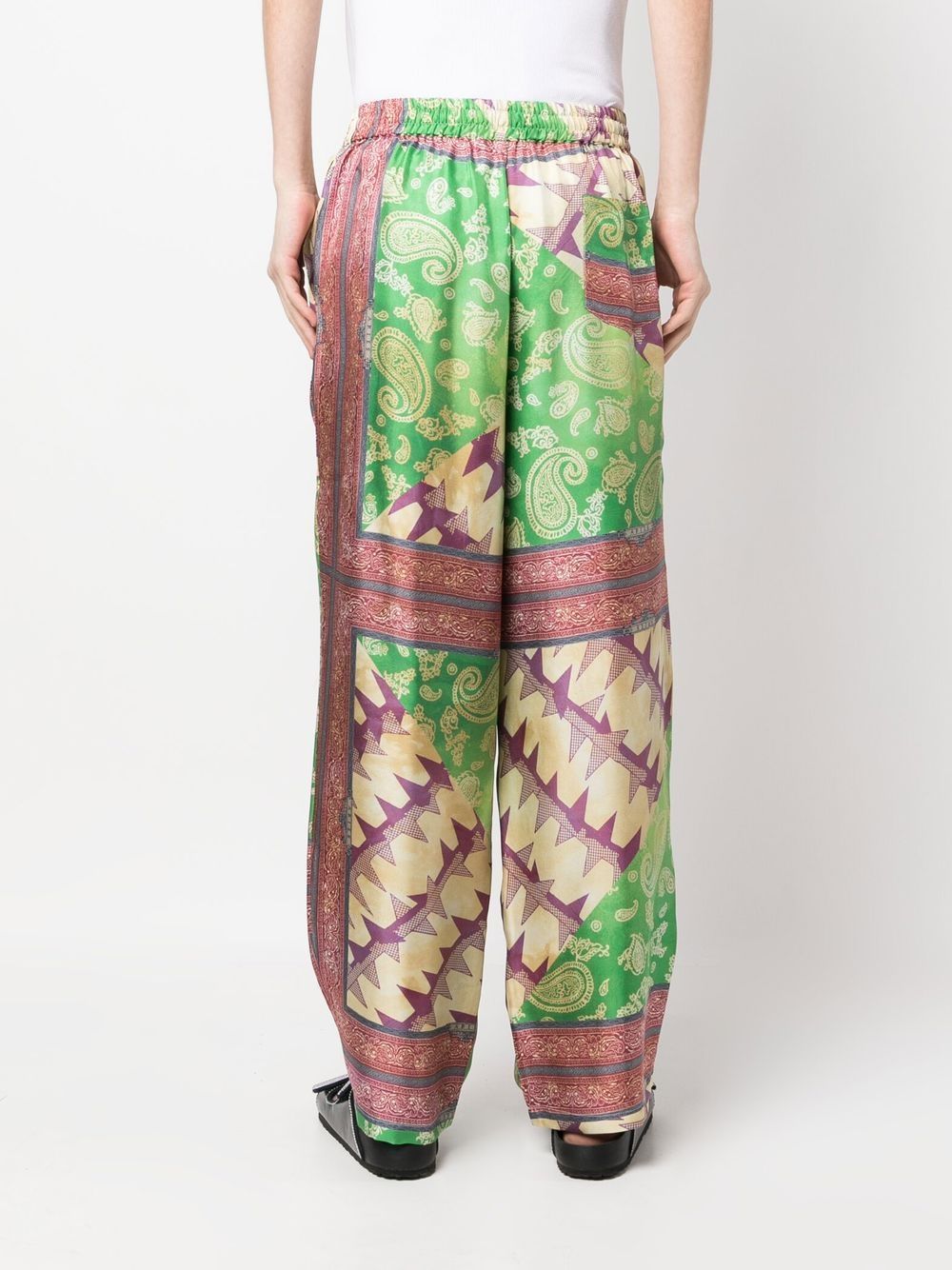 Aries Paisley-Print Silk Trousers — Green, view 3