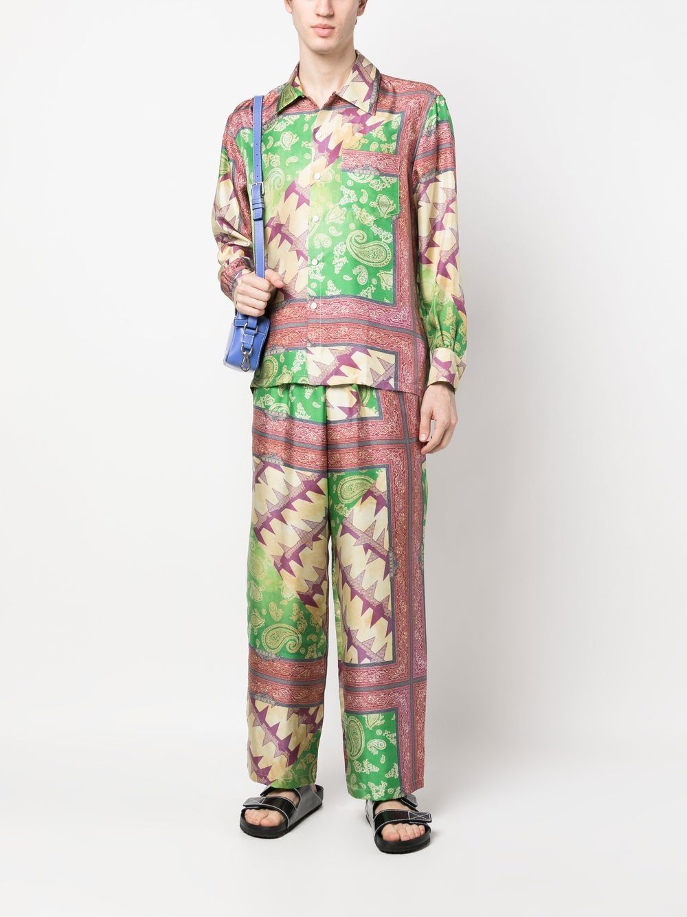 Aries Paisley-Print Silk Trousers — Green, view 4