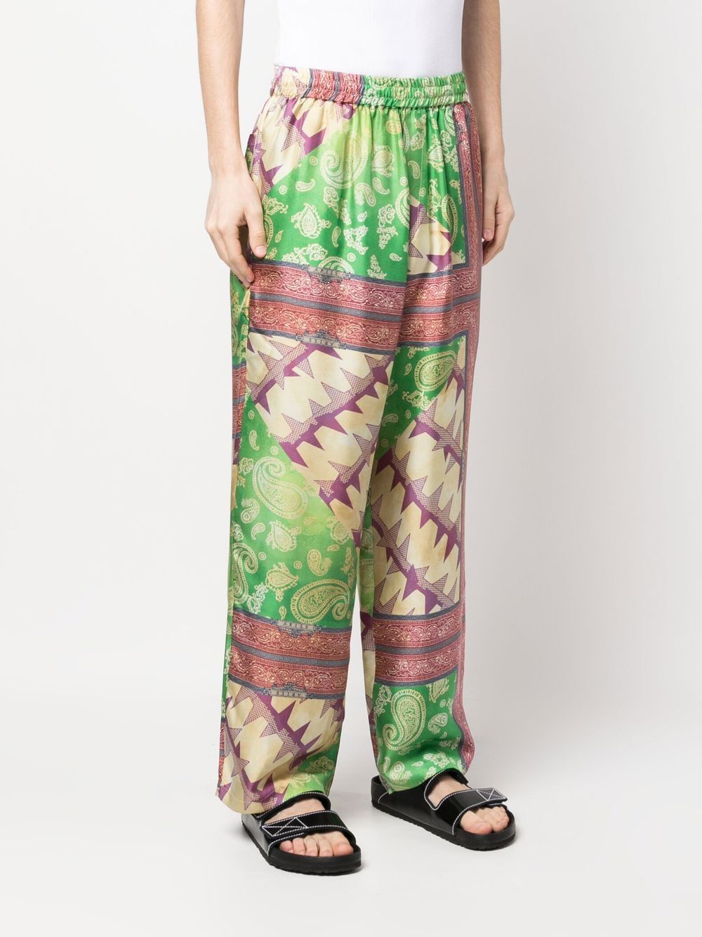 Aries Paisley-Print Silk Trousers — Green, view 5