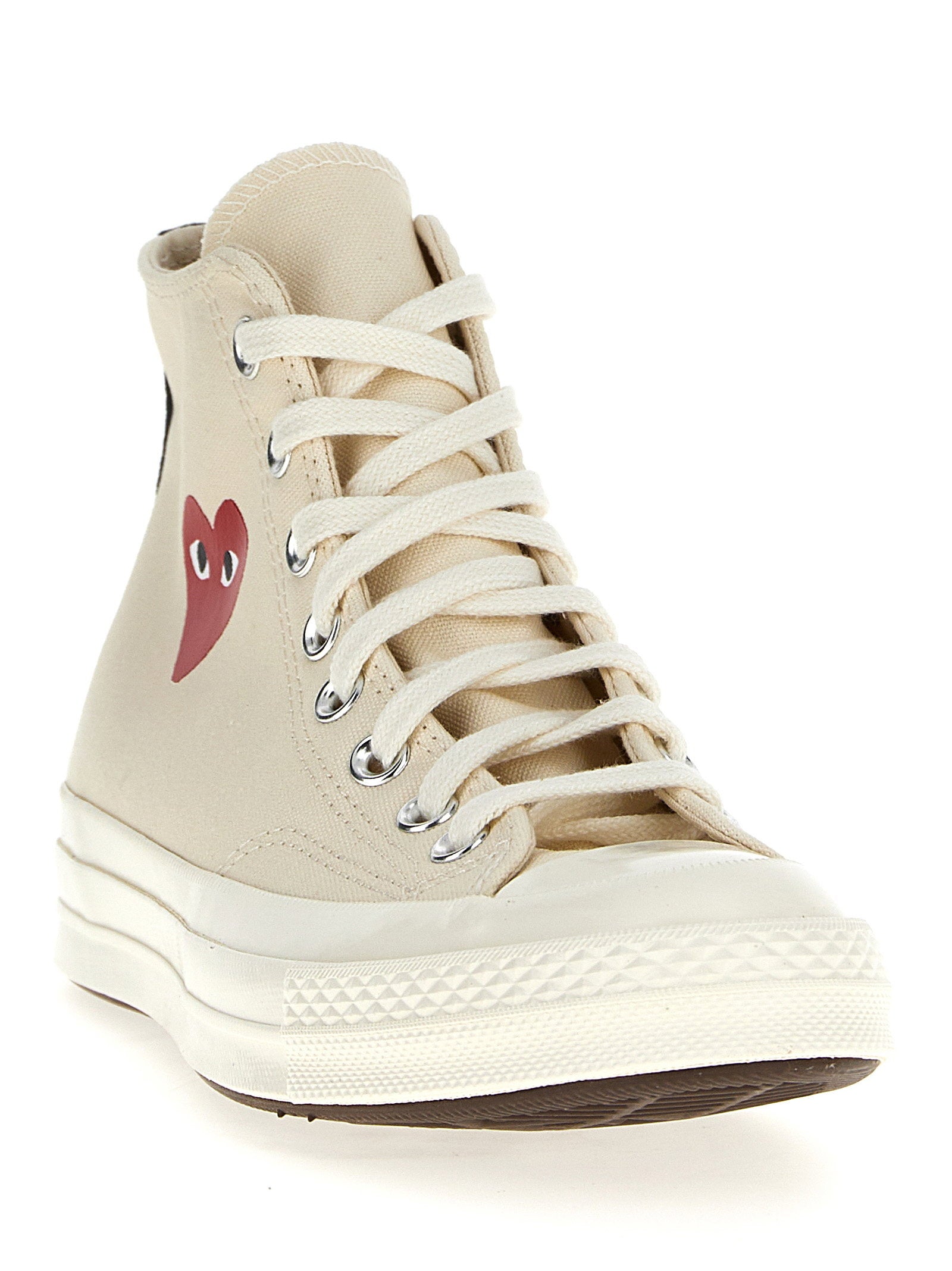 Comme Des Garçons Play Heart-Print Canvas High-Top Sneaker — Cream, view 2