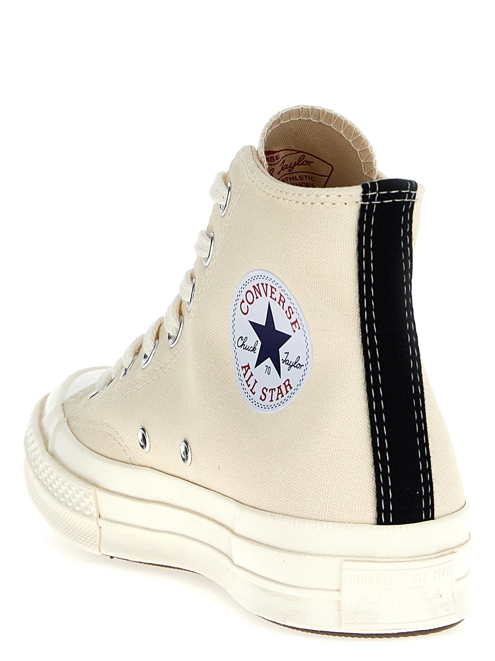 Comme Des Garçons Play Heart-Print Canvas High-Top Sneaker — Cream, view 3
