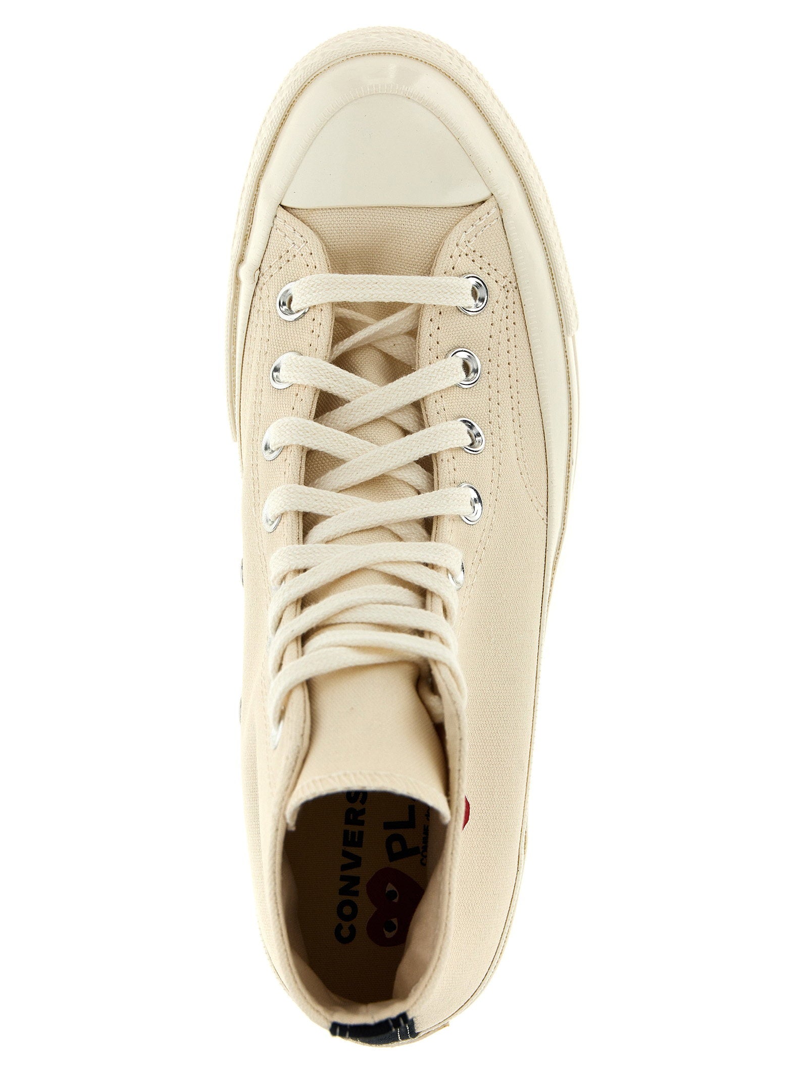 Comme Des Garçons Play Heart-Print Canvas High-Top Sneaker — Cream, view 4