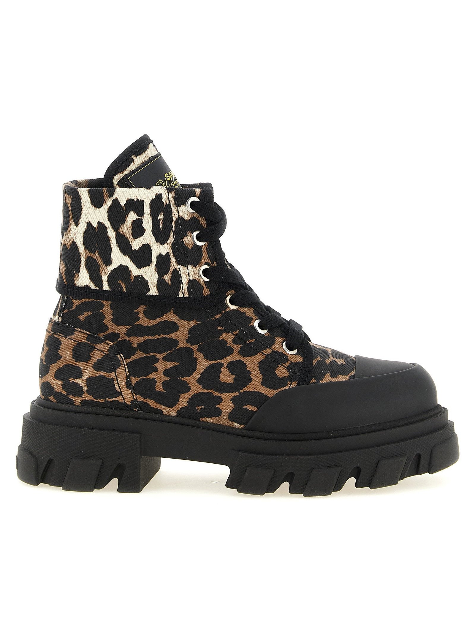 Ganni Leopard Print Cotton Denim Boot — Black by Ganni
