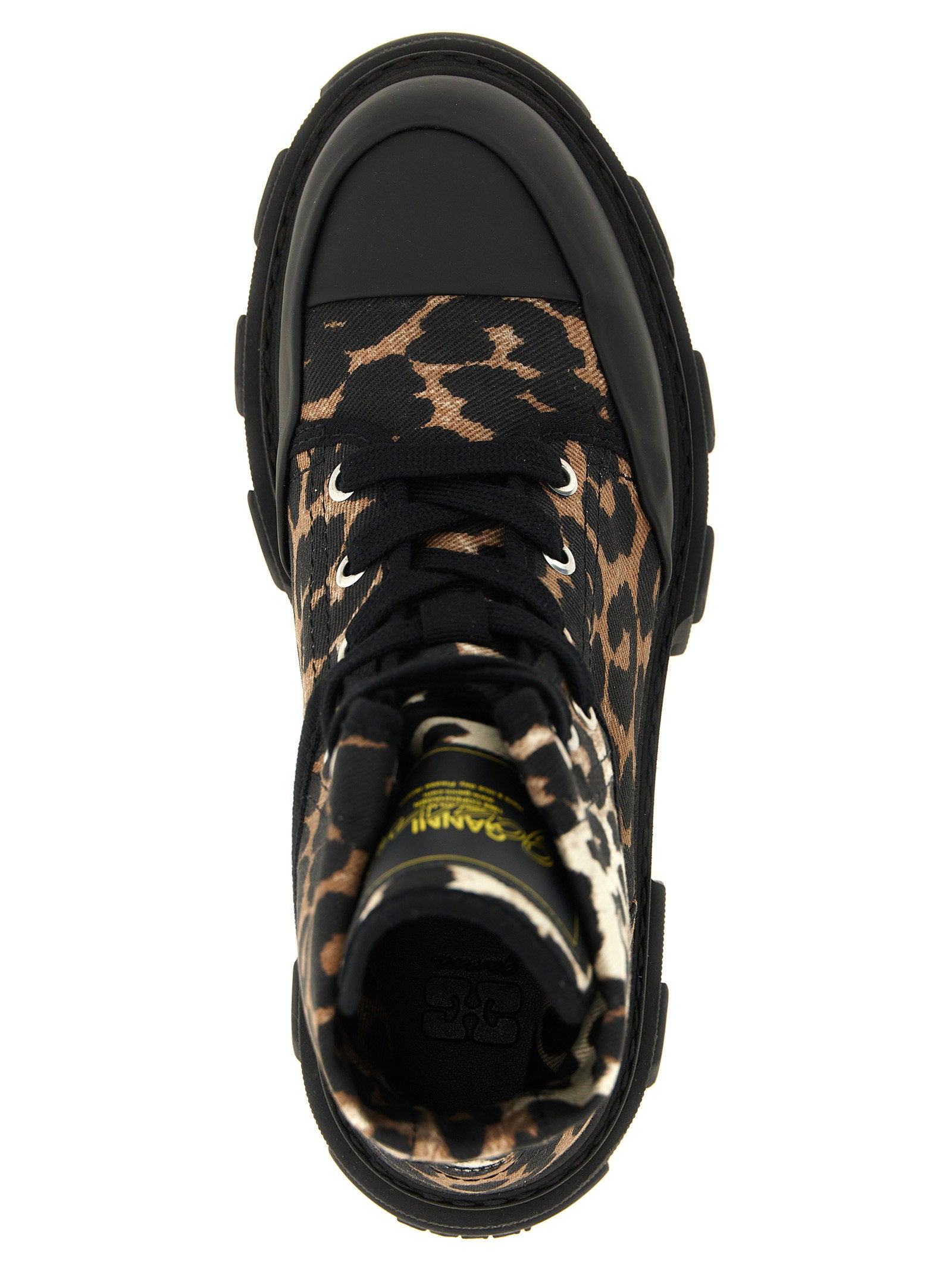 Ganni Leopard Print Cotton Denim Boot — Black, view 4