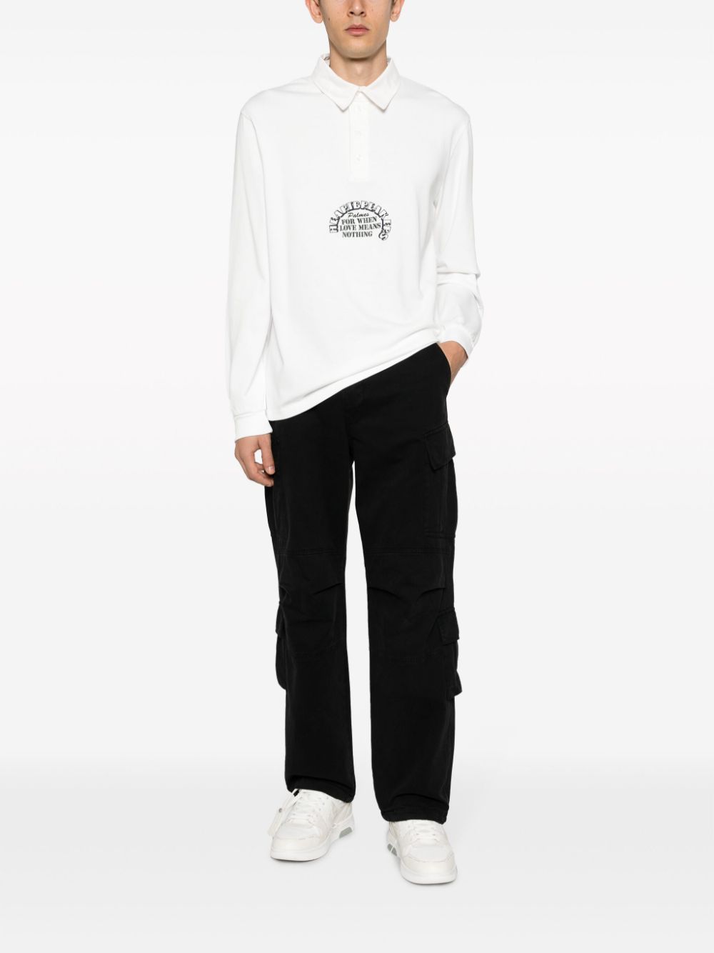 Palmes Slogan-Print Organic Cotton Shirt — white, view 4