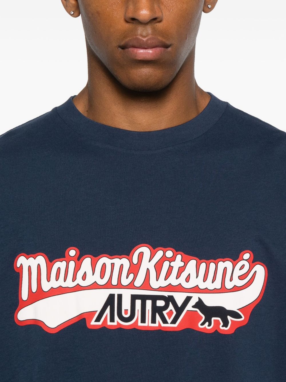 Autry X MAISON KITSUNE Logo-Embroidered Graphic T-Shirt — Navy, view 4