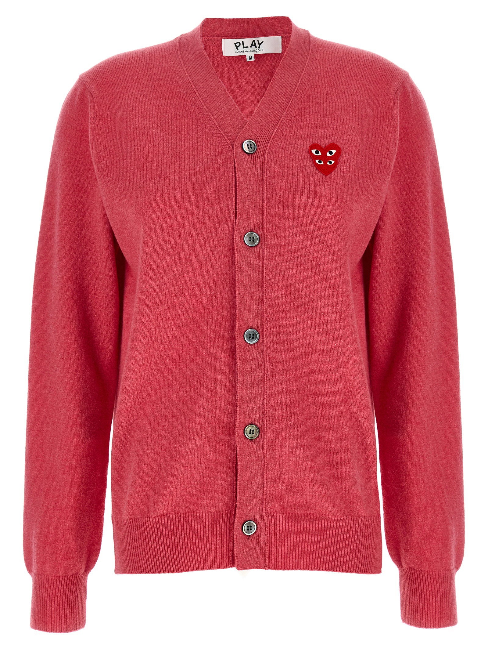 Comme Des Garçons Play Wool Mélange Double Emblem Cardigan — Red by Comme Des Garçons Play
