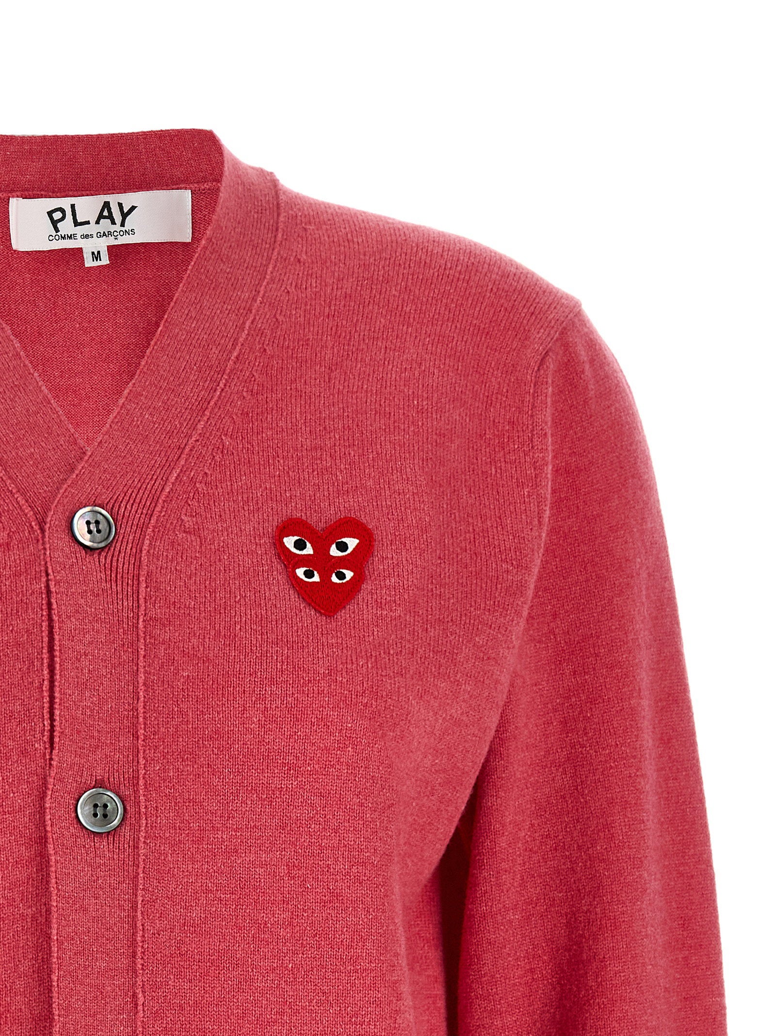 Comme Des Garçons Play Wool Mélange Double Emblem Cardigan — Red, view 3
