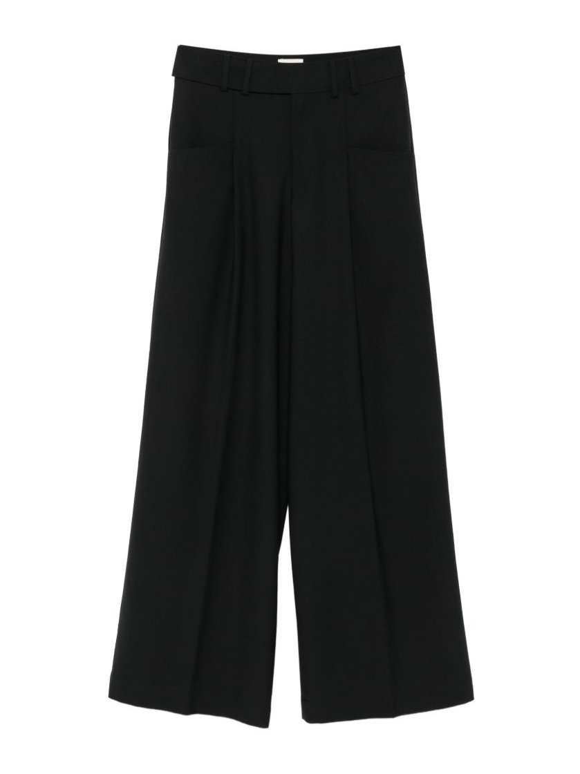 Closed Pleated Wide-Leg Wool Blend Trousers — Black by Closed