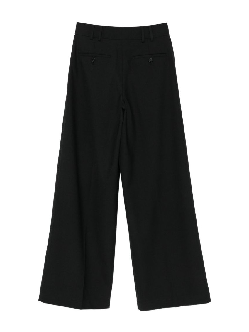 Closed Pleated Wide-Leg Wool Blend Trousers — Black, view 2