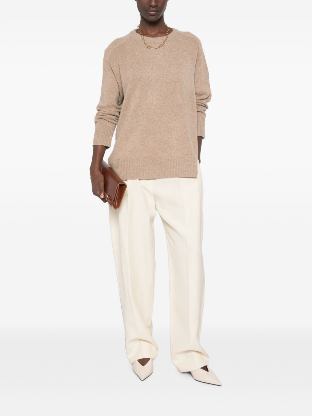 Closed Wool Crew Neck Sweater — Beige, view 4