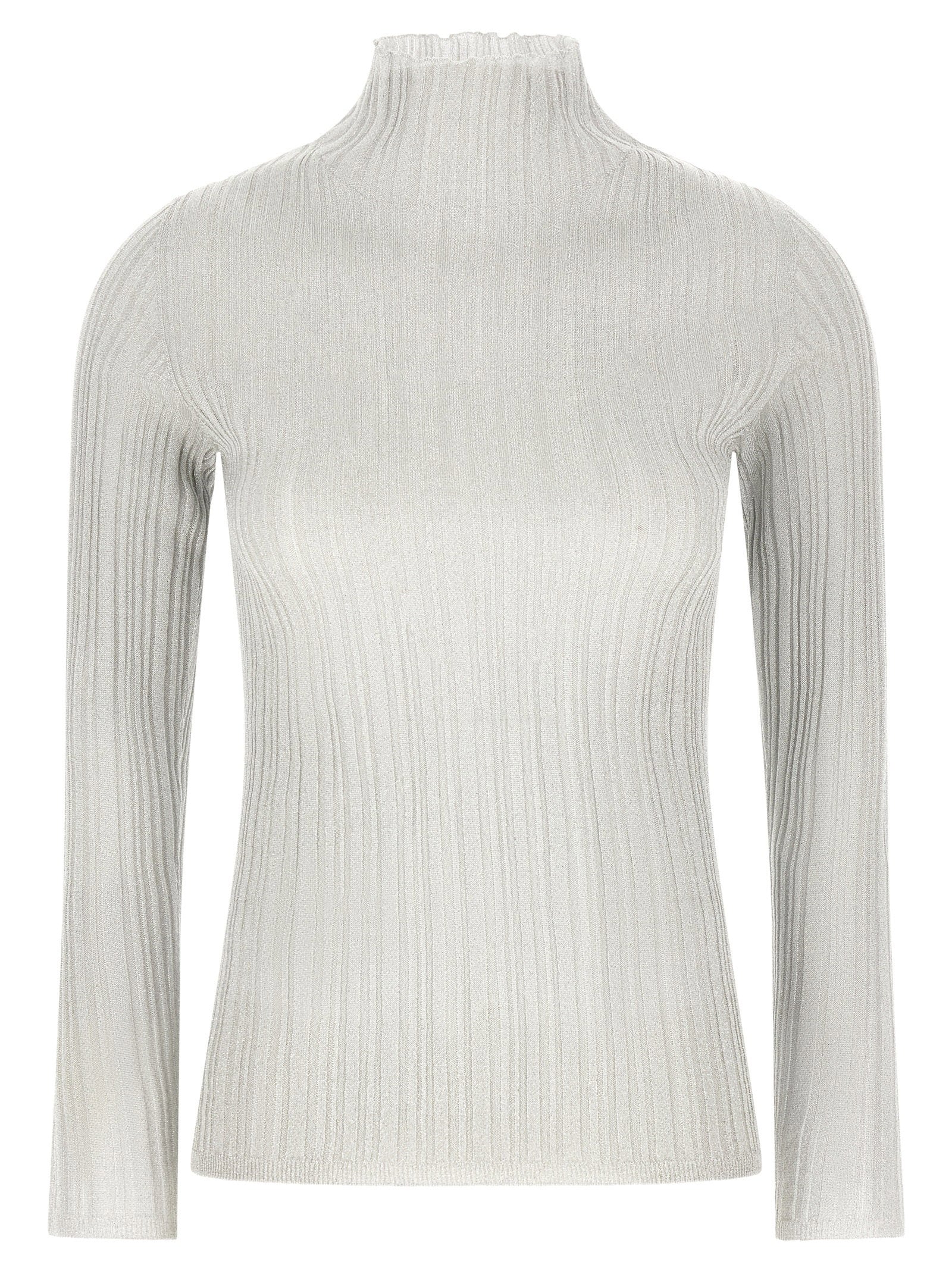 Fabiana Filippi Lamé Ribbed Sweater — Pearl Gray by Fabiana Filippi