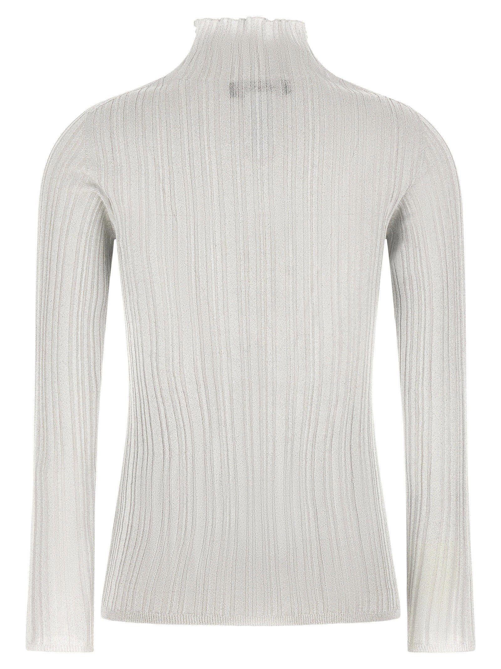 Fabiana Filippi Lamé Ribbed Sweater — Pearl Gray, view 2