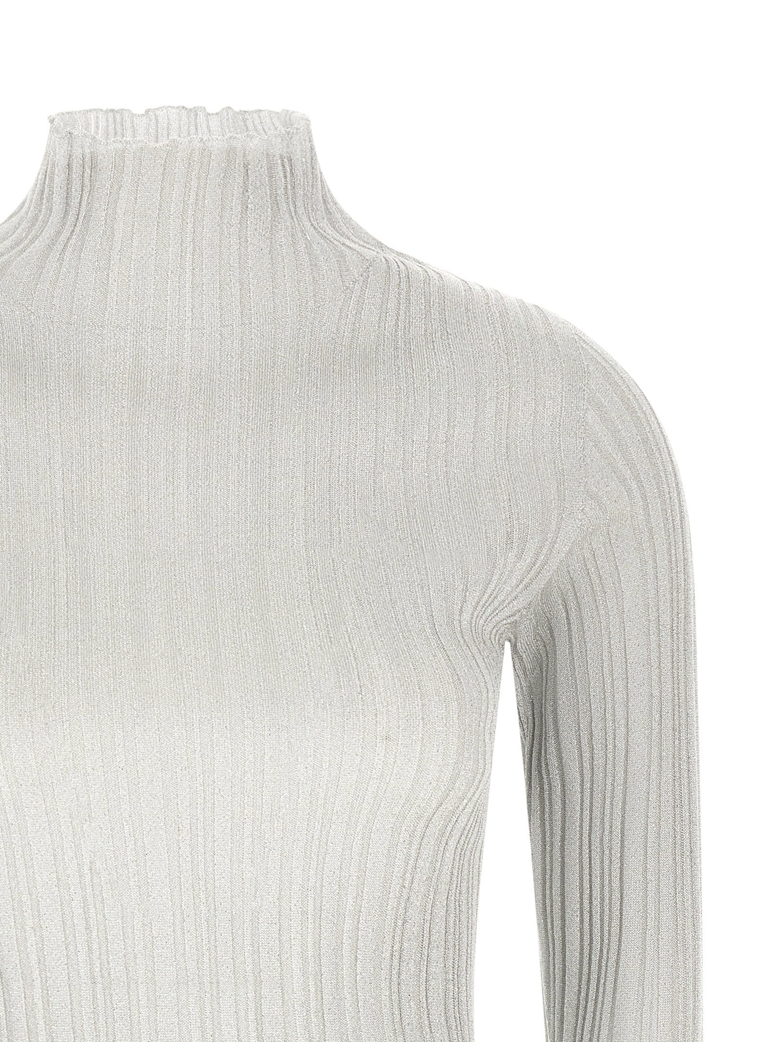 Fabiana Filippi Lamé Ribbed Sweater — Pearl Gray, view 3