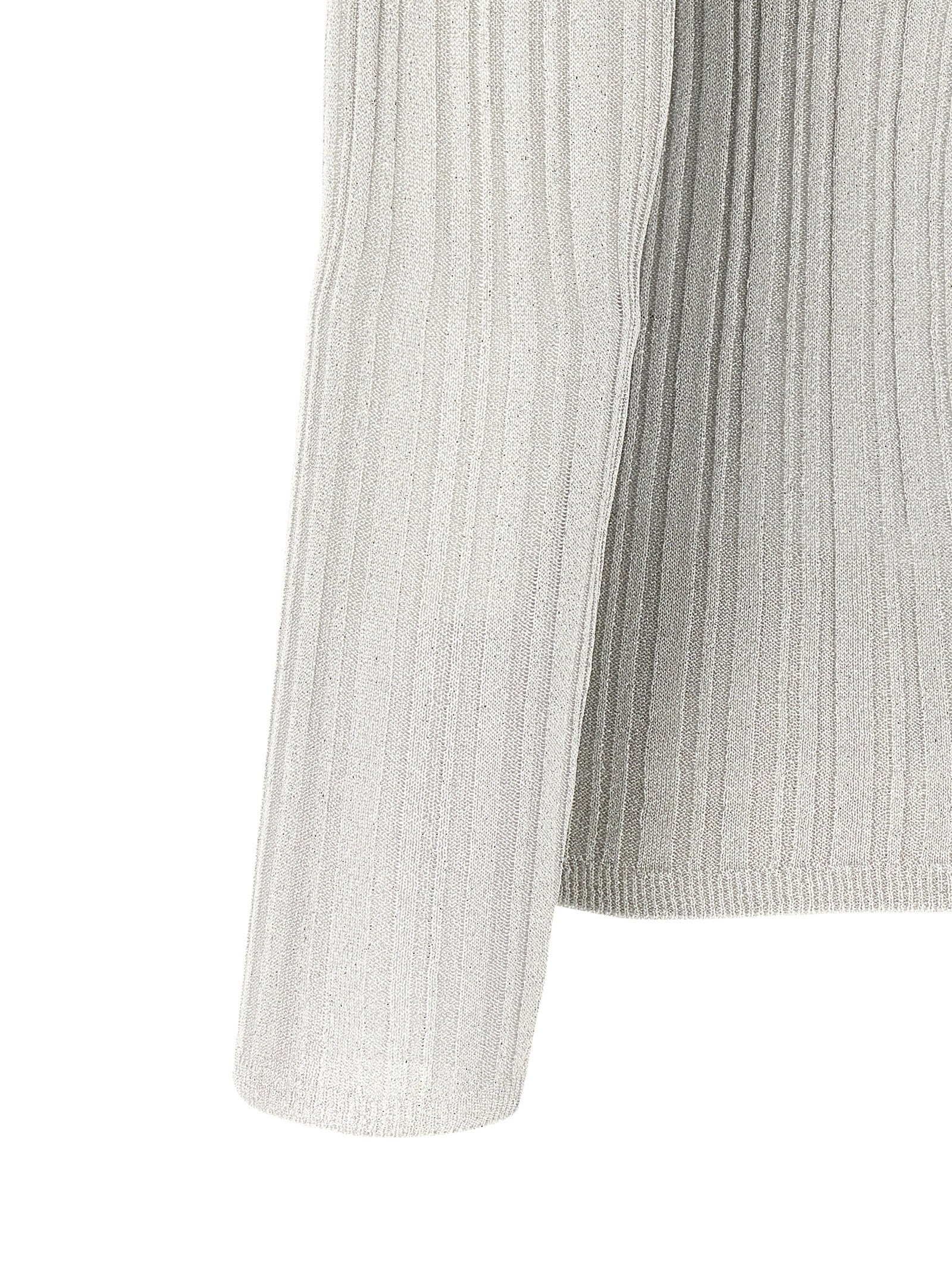 Fabiana Filippi Lamé Ribbed Sweater — Pearl Gray, view 4