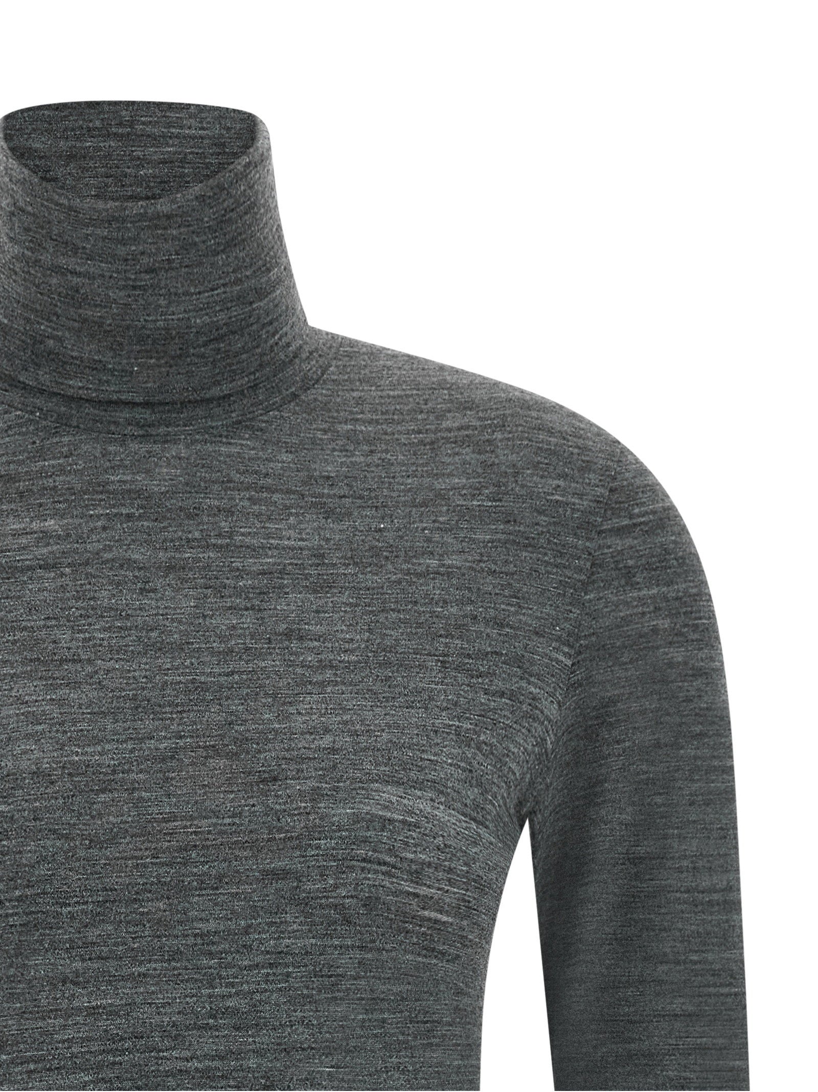 Jil Sander High-Neck Merino Knit Shirt — gray, view 3