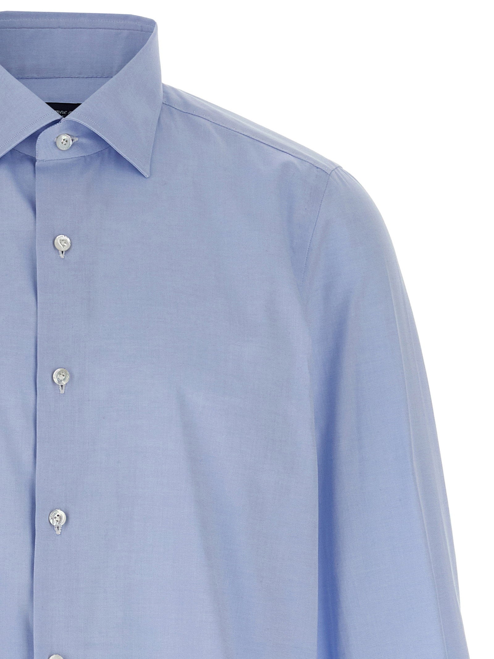 Finamore Cotton Button-Up Shirt — Blue, view 3