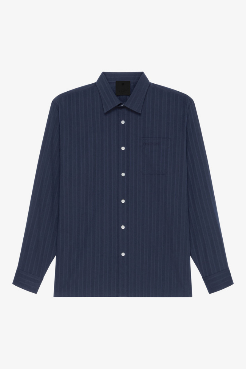 Givenchy Pinstriped Cotton Shirt — Navy by Givenchy