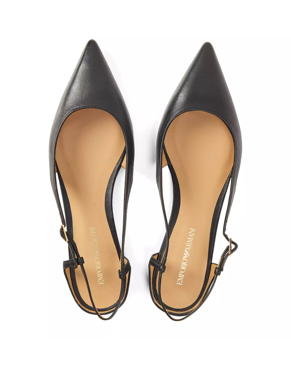 Emporio Armani Pointed Toe Leather Slingback Flat — Black, view 2