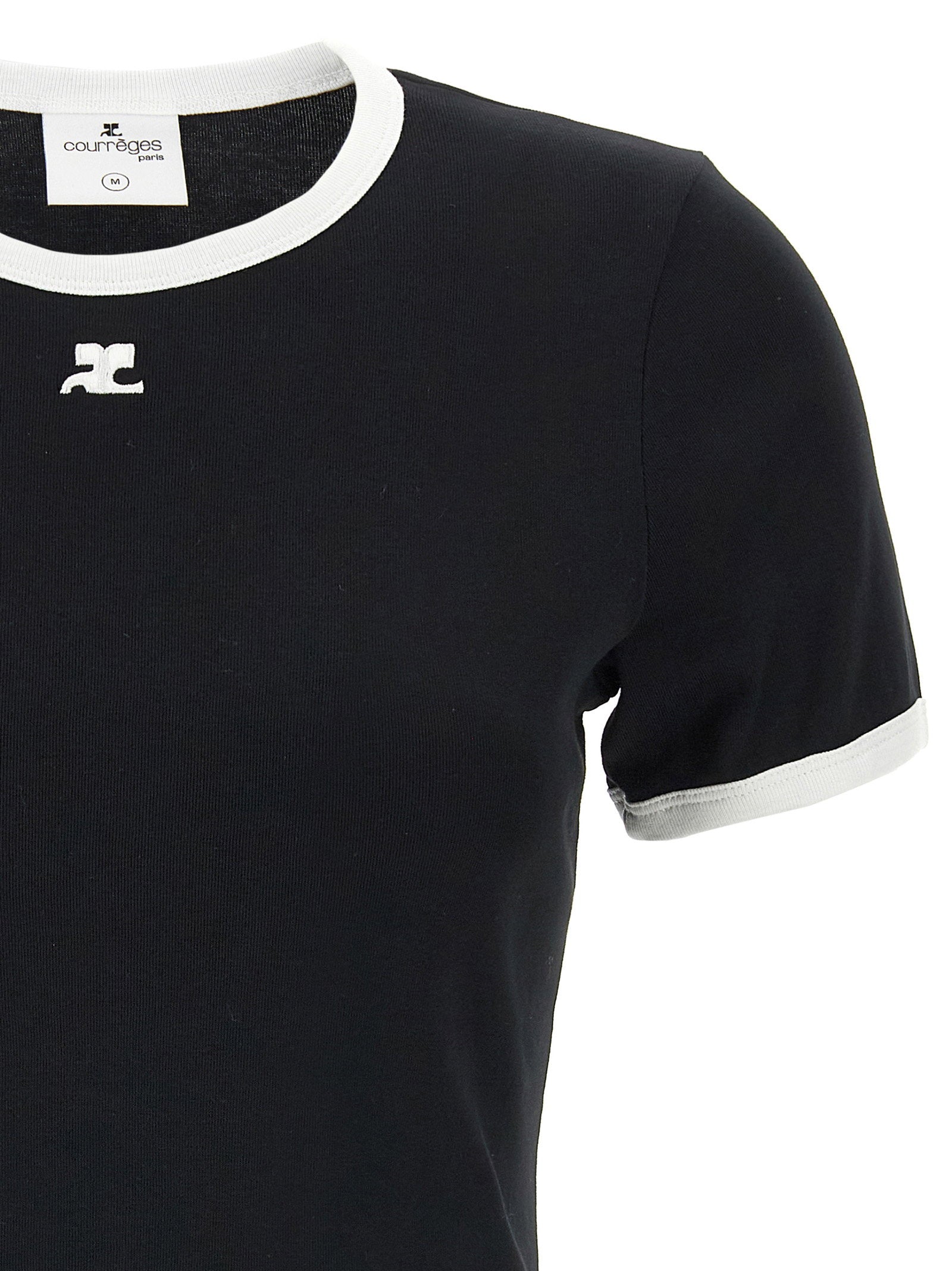 Courreges Logo-Embroidered Contrast T-shirt — Black, view 3
