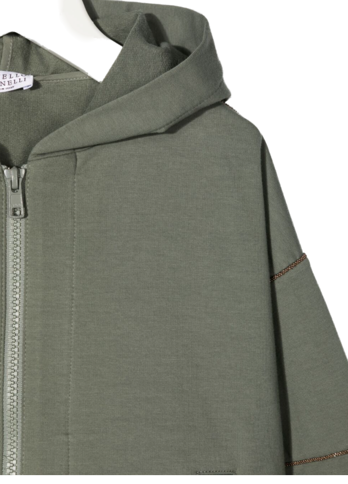 Brunello Cucinelli Kids Hoodie — Sage Green - 4-5, view 3