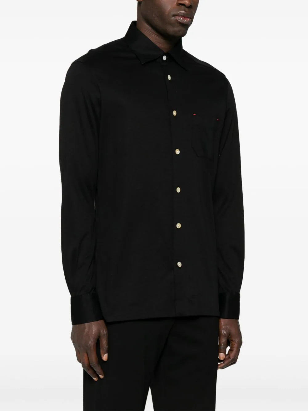 Kiton Classic-Collar Cotton Shirt — Black - 42, view 2
